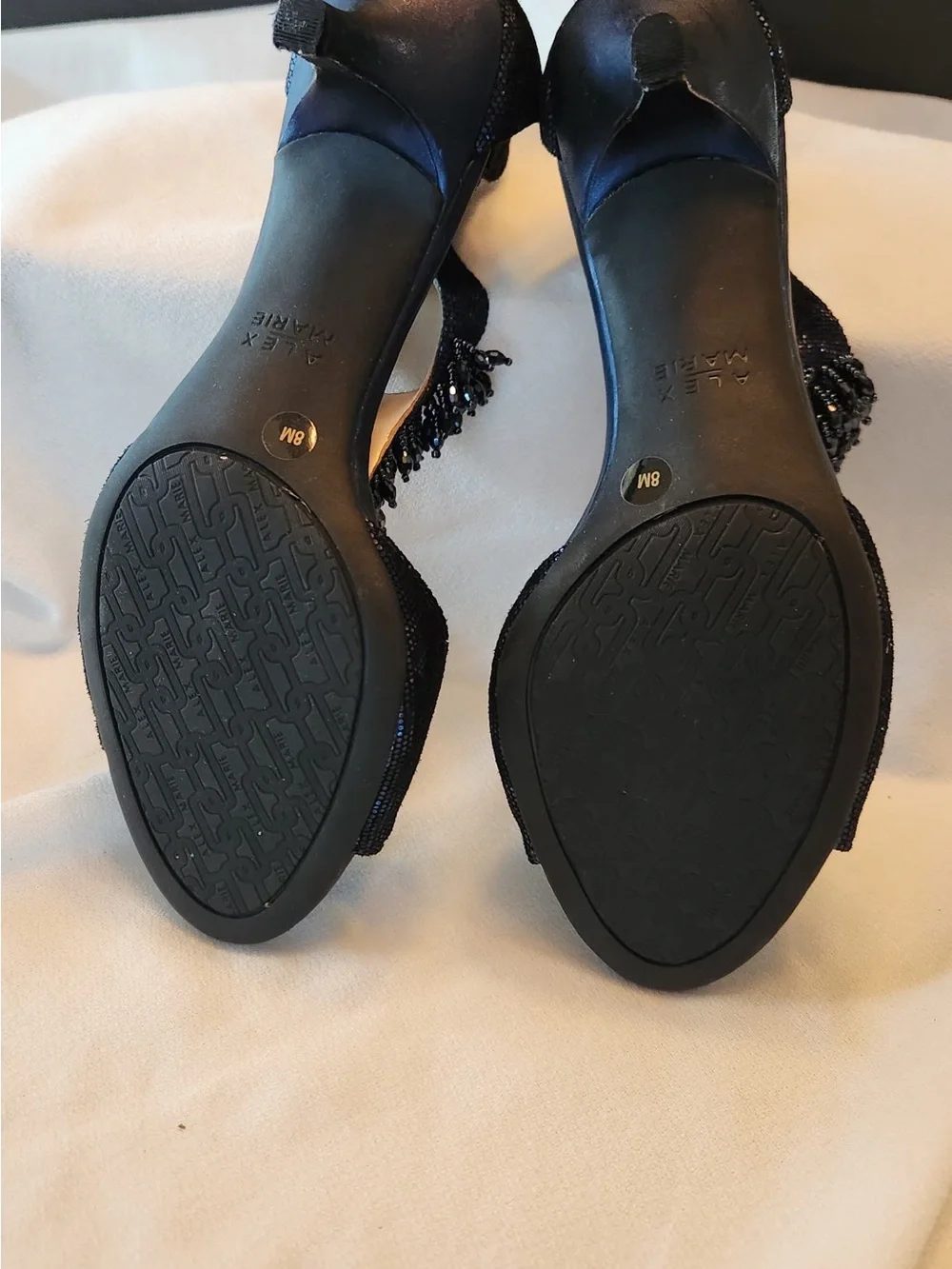 Alex Marie Black Beaded Fringe Open-Toe Heels